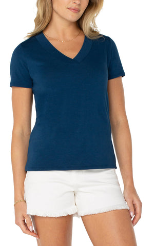 Liverpool Short Sleeve V-Neck Tee in celestial blue at ooh la la! in grapevine TX 76051