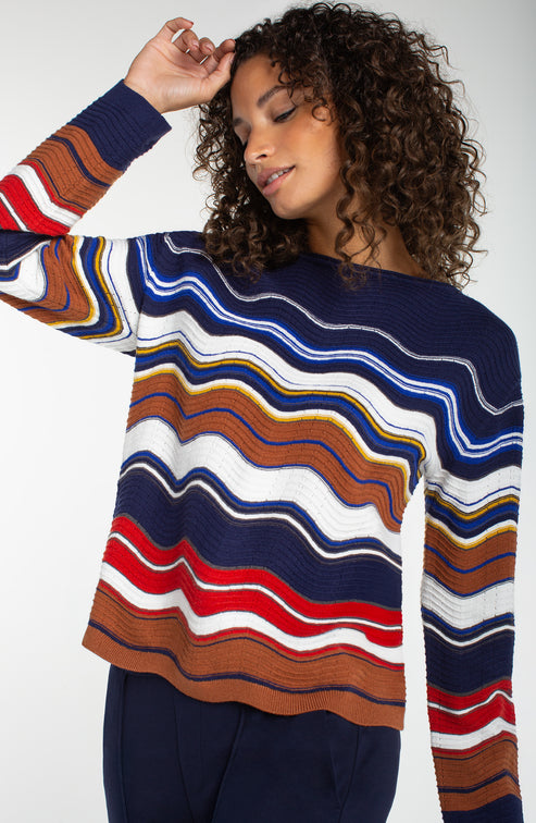 Liverpool Stripe Boat Neck Scallop Hem Sweater at Ooh La La! in Grapevine TX 76051