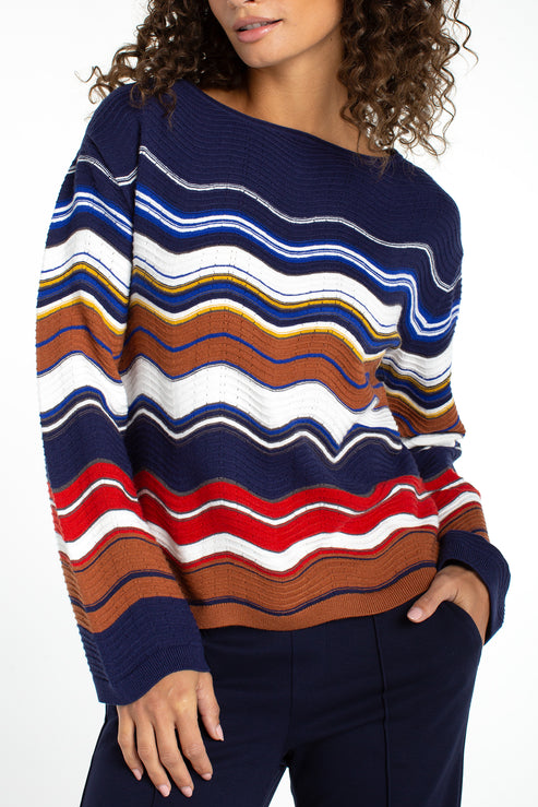 Liverpool Stripe Boat Neck Scallop Hem Sweater at Ooh La La! in Grapevine TX 76051