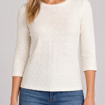 Liverpool 3/4 Sleeve Crew Neck Zig Zag Knit Sweater in french vanilla at ooh la la in Grapevine TX 76051