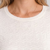 Liverpool 3/4 Sleeve Crew Neck Zig Zag Knit Sweater in french vanilla at ooh la la in Grapevine TX 76051