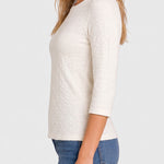 Liverpool 3/4 Sleeve Crew Neck Zig Zag Knit Sweater in french vanilla at ooh la la in Grapevine TX 76051