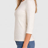 Liverpool 3/4 Sleeve Crew Neck Zig Zag Knit Sweater in french vanilla at ooh la la in Grapevine TX 76051