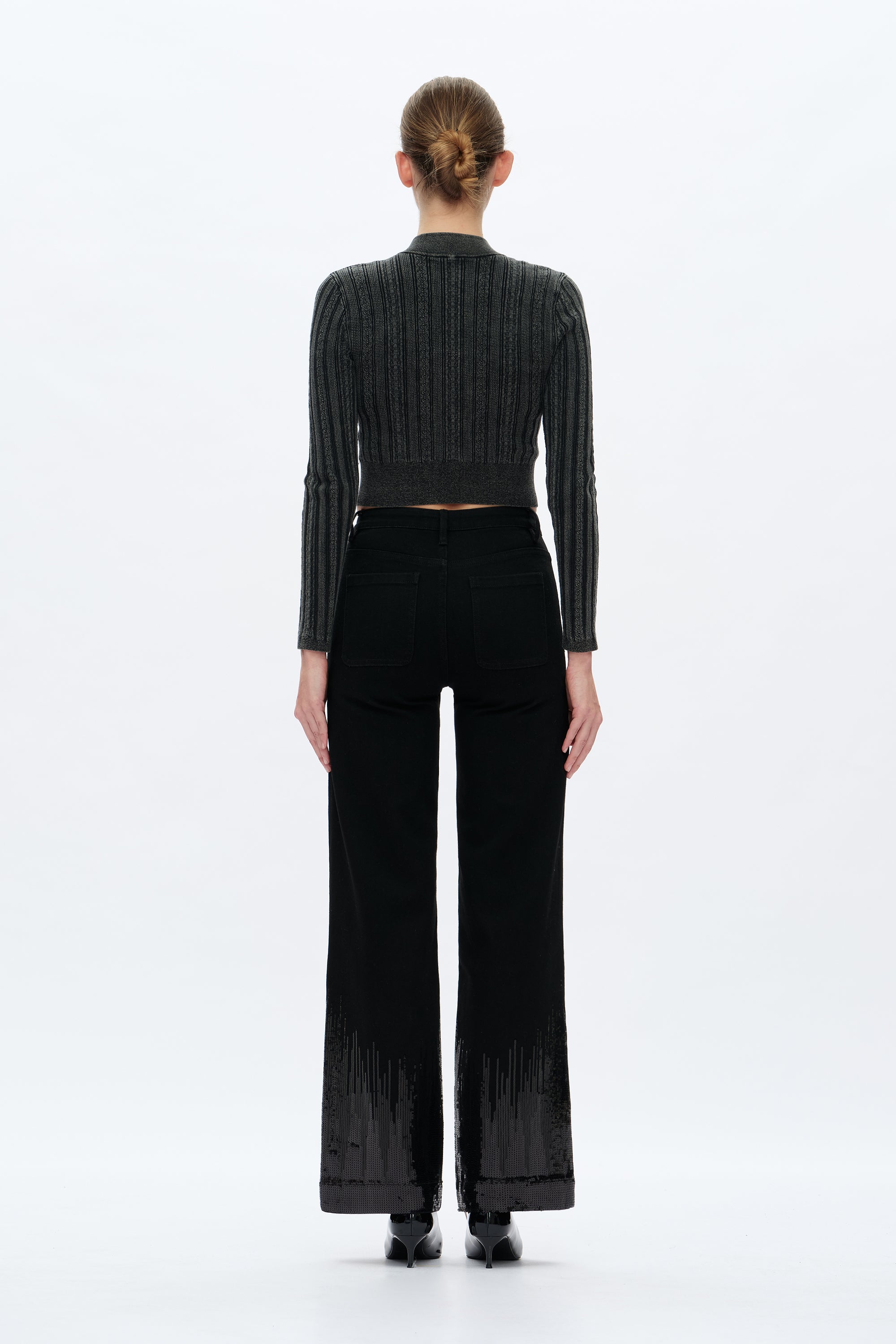 Mid Rise Sequin Wide Leg Jeans in black at ooh la la! in Grapevine TX 76051