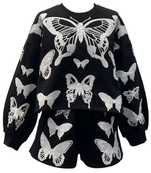 Queen of Sparkles Black & White Butterfly Sweatshirt at ooh la la! in Grapevine TX 76051