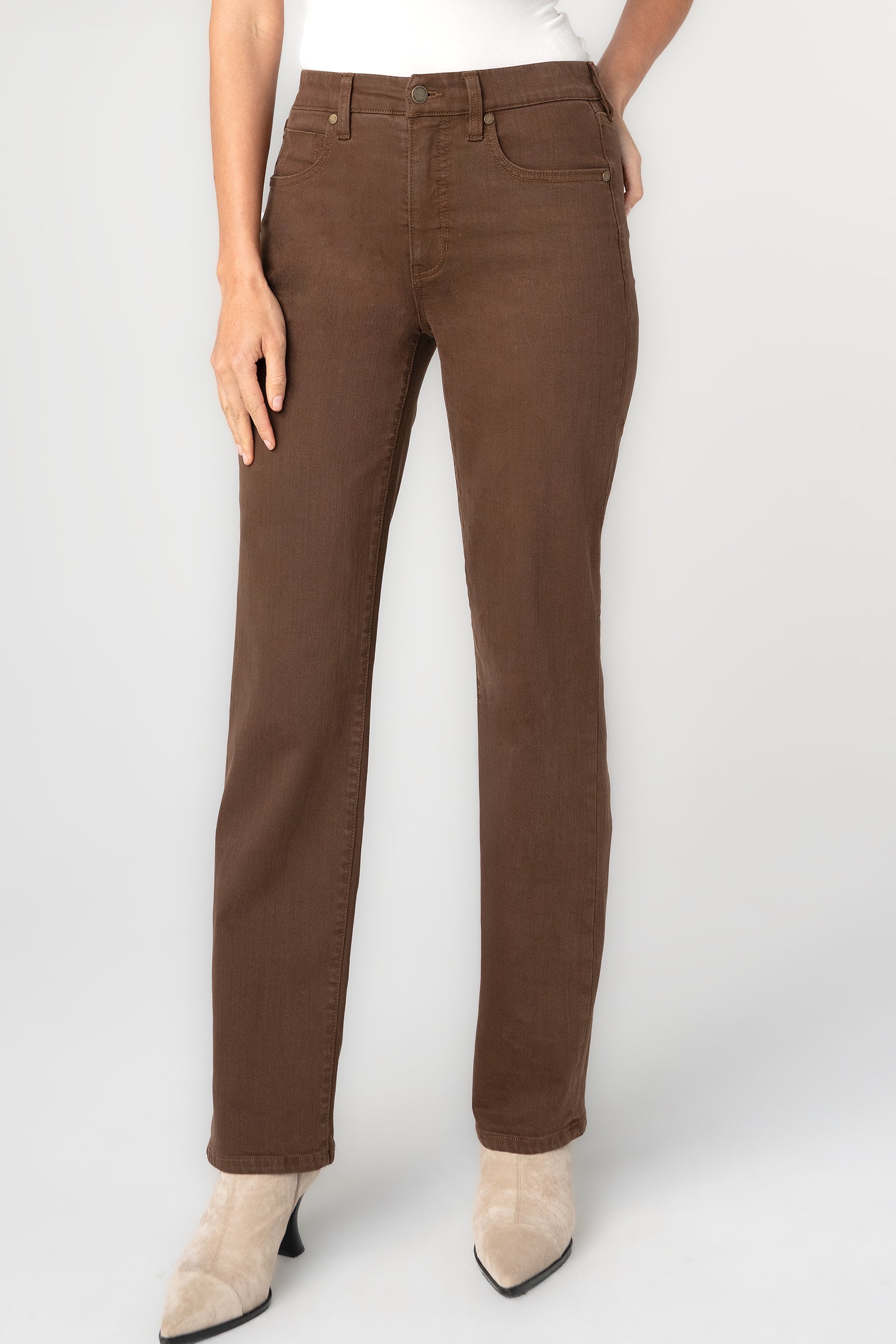 Liverpool Kennedy Comfort Waist Straight Jeans in carob brown at ooh la la! in Grapevine TX 76051