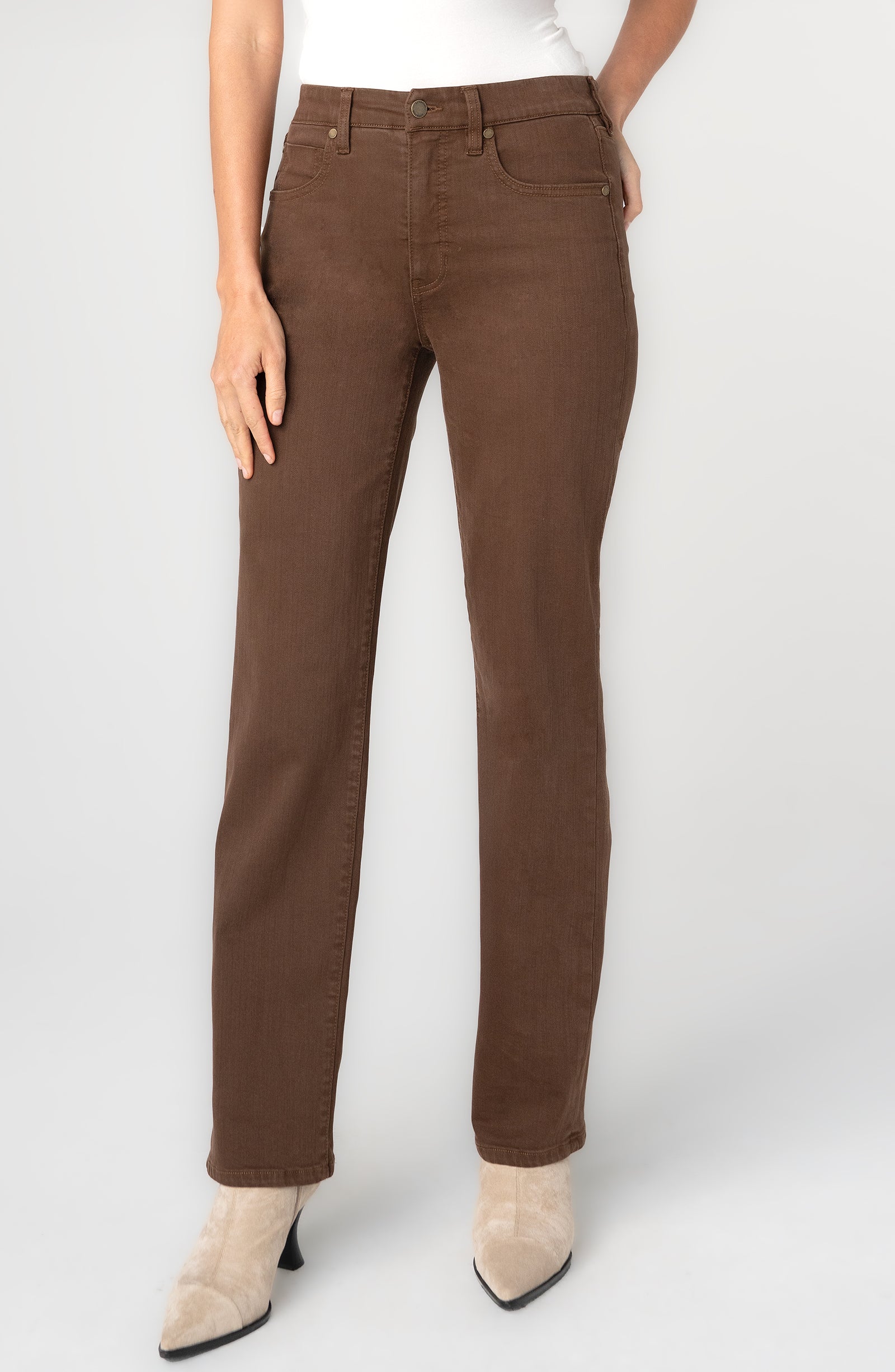 Liverpool Kennedy Comfort Waist Straight Jeans in carob brown at ooh la la! in Grapevine TX 76051