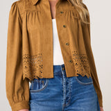 Liverpool Puff Sleeve Faux Suede Jacket with Laser Cut Hem at ooh la la! in Grapevine TX 76051