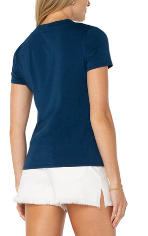 Liverpool Short Sleeve V-Neck Tee in celestial blue at ooh la la! in grapevine TX 76051