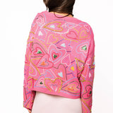 Queen of Sparkles Multi Groovy Heart Tie Up Sweater in hot pink at ooh la la! in Grapevine TX 76051