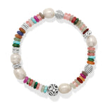 Brighton Vertigo Hues Stretch Bracelet featuring multicolor gemstone beads, freshwater pearls, and silver accents