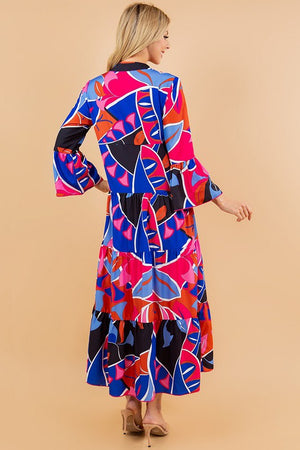Bright Abstract Print Tiered Midi Dress