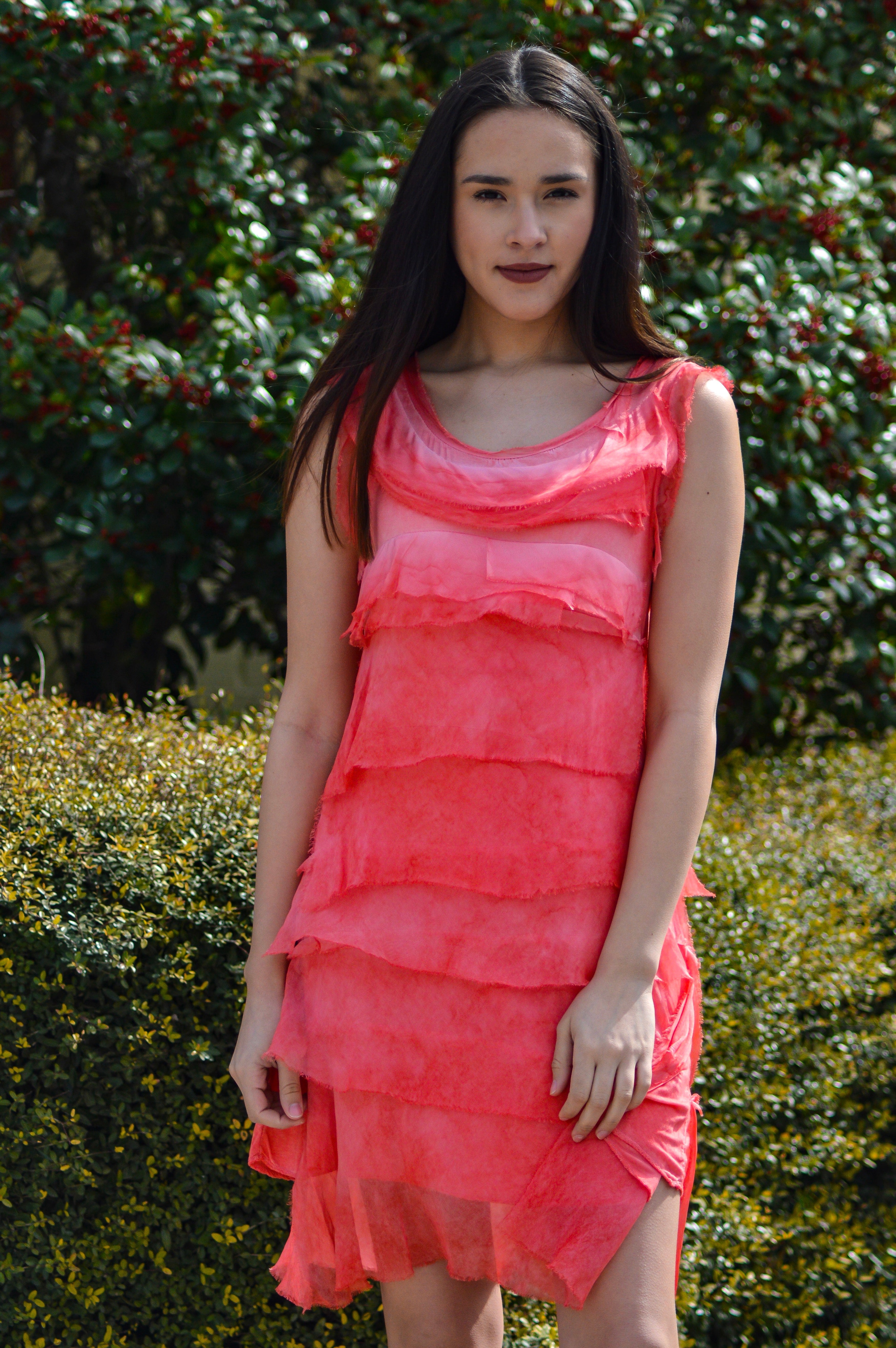 Silk Ruffle dress coral