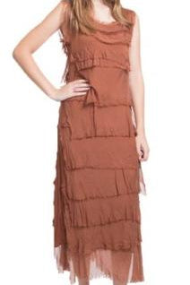 Long Silk Ruffle Dress in Assorted Colors