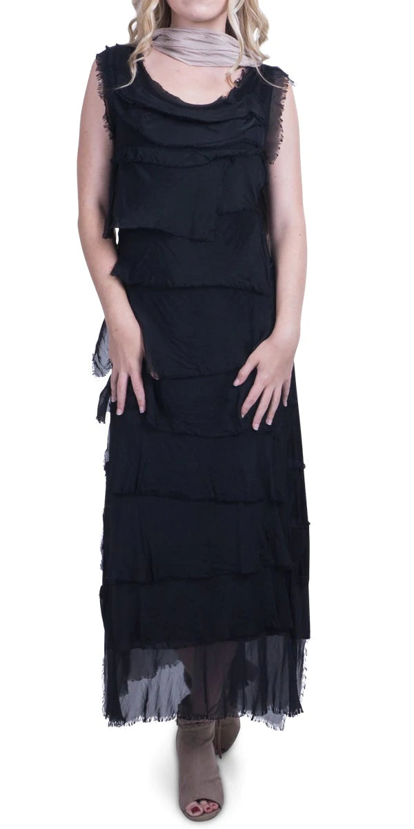 Long Silk Ruffle Dress in Assorted Colors Black Long Silk Ruffle Dress in Assorted Colors Black