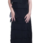 Long Silk Ruffle Dress - Black