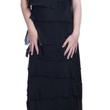 Long Silk Ruffle Dress - Black