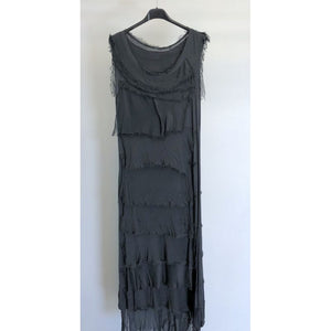 Long Silk Ruffle dress - Dark Grey