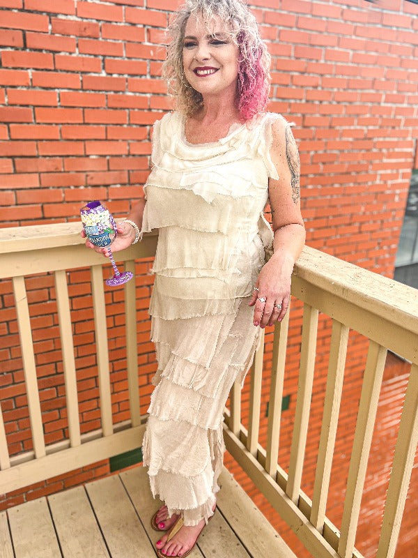 Long Silk Ruffle dress - Yellow