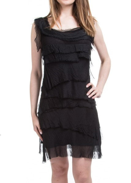 Silk Ruffle Dress in Assorted Colors Black Silk Ruffle Dress in Assorted Colors Black