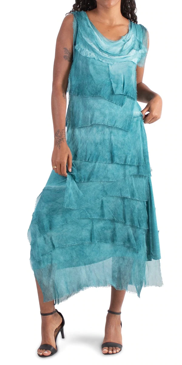 Long Silk Ruffle dress - Washed teal