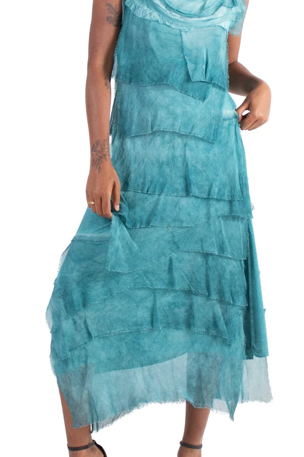 Long Silk Ruffle dress - Washed teal