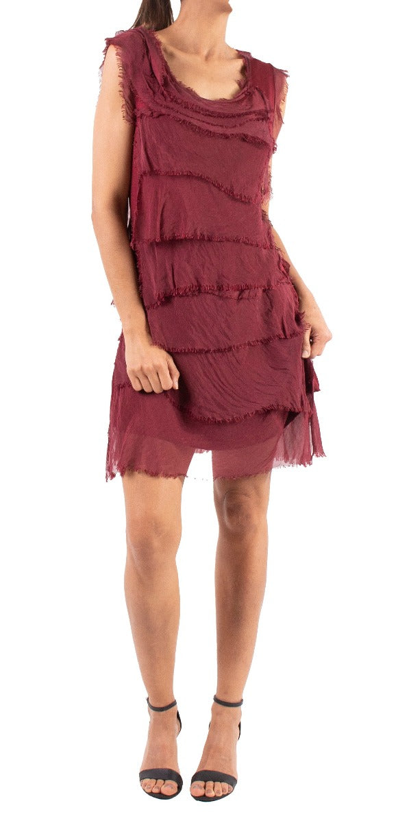 Silk Ruffle Dress - Burgundy