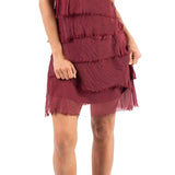 Silk Ruffle Dress - Burgundy