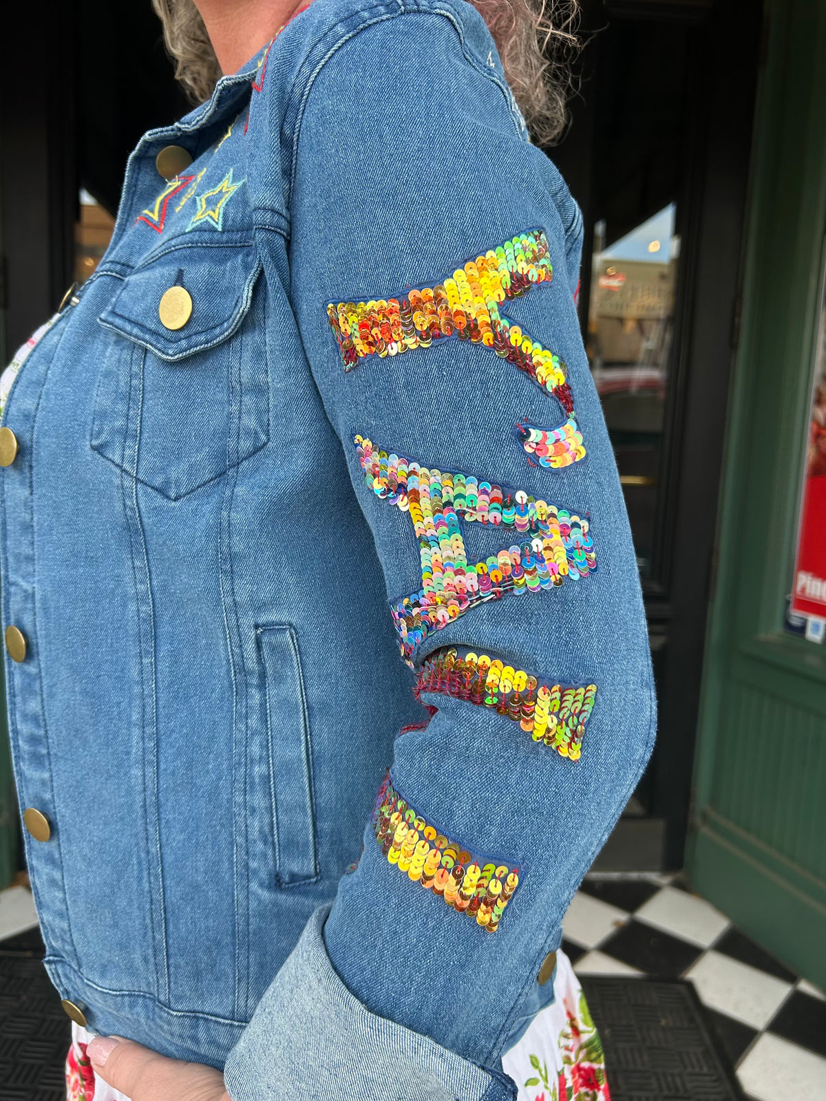 Hand embroidered hot sale jean jacket