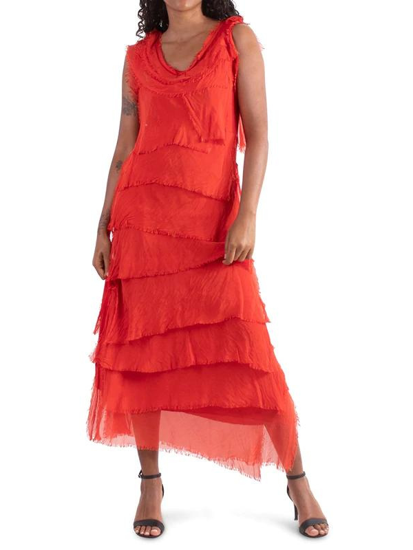 Long Silk Ruffle Dress in Assorted Colors