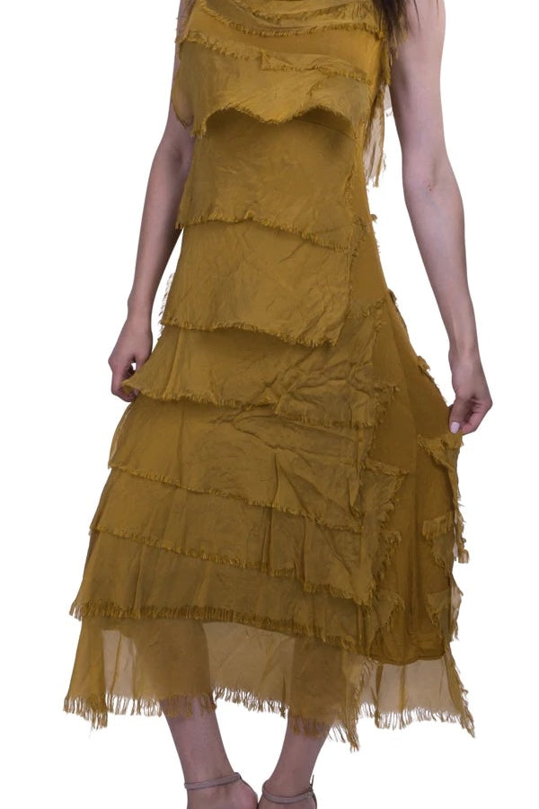 Long Silk Ruffle Dress in Assorted Colors