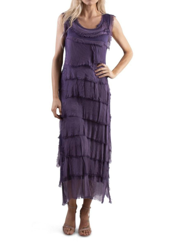 Long Silk Ruffle Dress in Assorted Colors