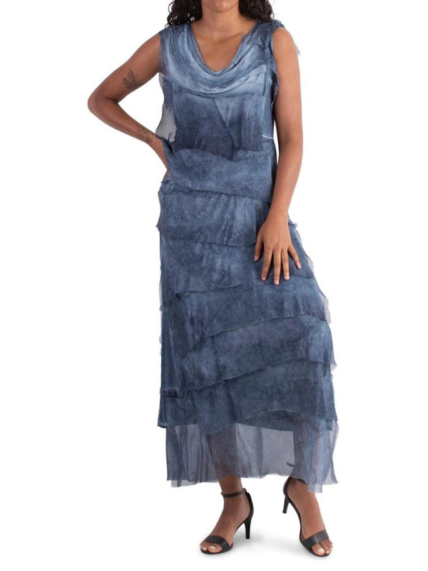 Long Silk Ruffle Dress in Assorted Colors